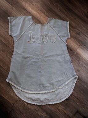 Frayed 'Love' Tunic Mini dresin Light blue